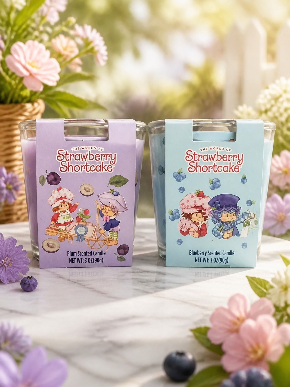 Strawberry Shortcake (2) Scented Candles Blueberry & Plum Scented NWT 3 Oz each